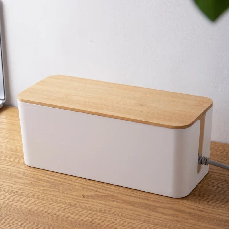 Boîte de Rangement pour Câbles avec Couvercle en Bois