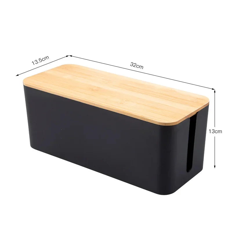 Boîte de Rangement pour Câbles avec Couvercle en Bois