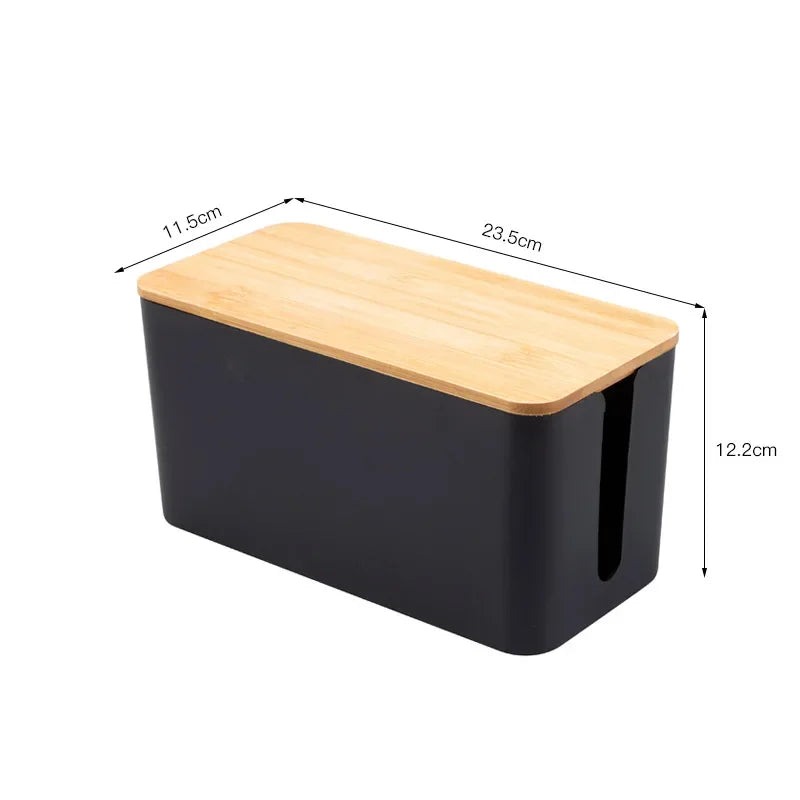 Boîte de Rangement pour Câbles avec Couvercle en Bois