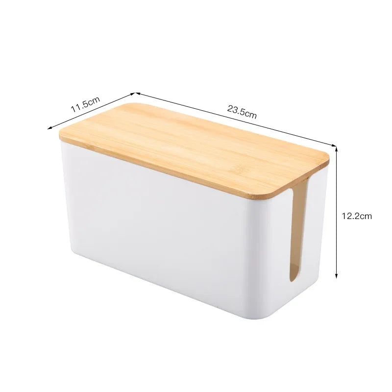 Boîte de Rangement pour Câbles avec Couvercle en Bois
