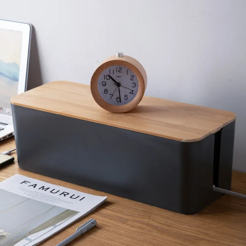 Boîte de Rangement pour Câbles avec Couvercle en Bois