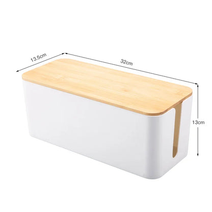 Boîte de Rangement pour Câbles avec Couvercle en Bois