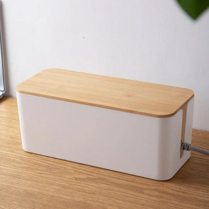 Boîte de Rangement pour Câbles avec Couvercle en Bois