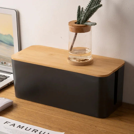 Boîte de Rangement pour Câbles avec Couvercle en Bois